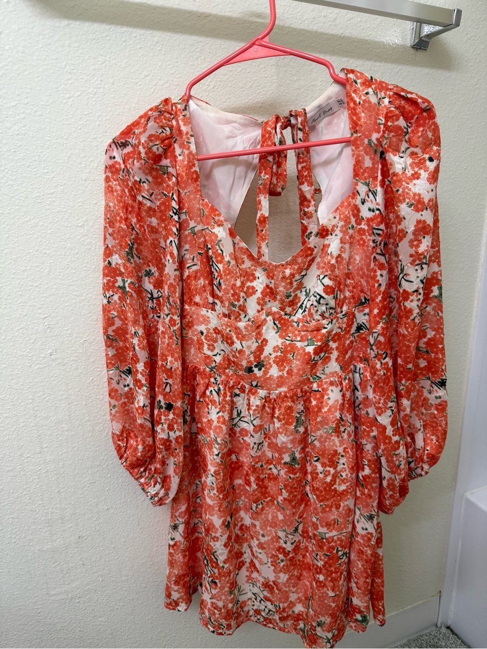 Hello Molly Coral Floral Long-Sleeve Mini Dress